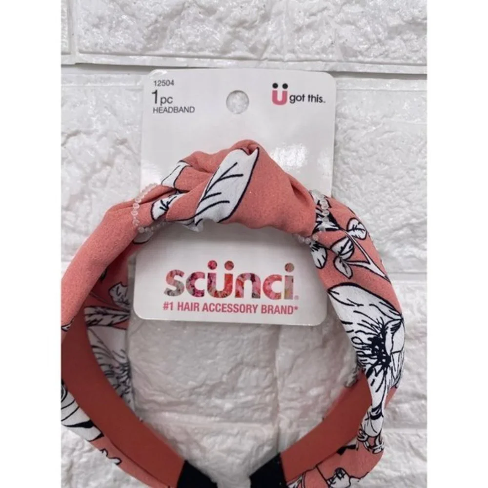 Scunci Pink Floral Tropical Headband Pink White‎ Black 1 Inch Wide New